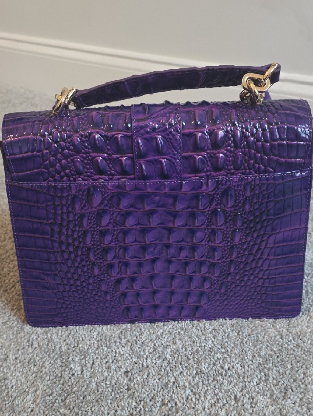 Brahmin Purple Crocodile-Embossed Leather Shoulder Bag - Picture 2 of 4